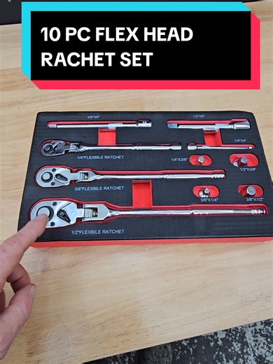10 Piece Flex Head Ratchet Set with Extensions and Adapters