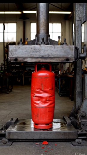 Watch what happens when a powerful hydraulic press crushes a large empty gas cylinder #crushtest