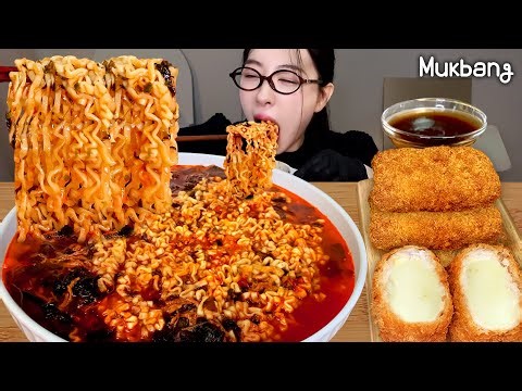 🔥 Viral Korean Buldak Ramen with Seaweed Soup | Mukbang (ft. Cheese Pork Cutlet)