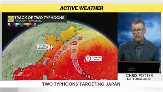 Two typhoons targeting Japan: Weather forecast and analysis