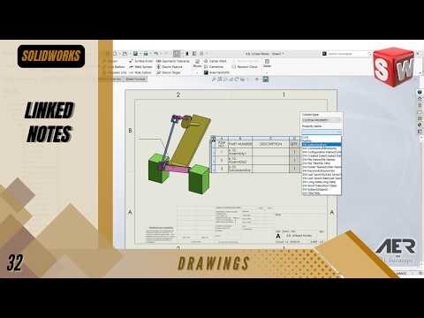 Linked Notes | Drawing | Solidworks Tutorial | Stage #32 Eng - AER Int.