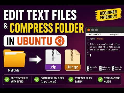 How to edit text files and compress folder in Ubuntu