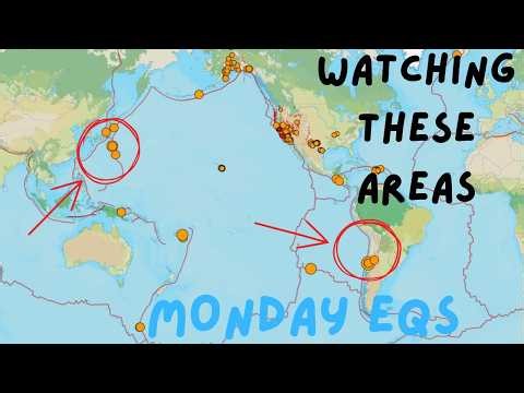 Subduction Zones showing increasing Earthquakes and Strain. Monday Earthquake activity.