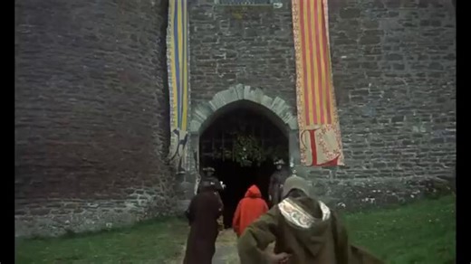 The hilarious Lancelot run in MONTY PYTHON AND THE HOLY GRAIL. The same shot over and over that gets funnier every time you see it.