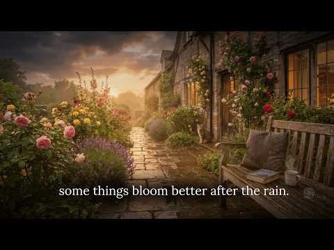 Soft Piano & Rainy Cottage Garden 🌹 English Sunset Ambience for Deep Rest & Anxiety Relief | 3 Hours