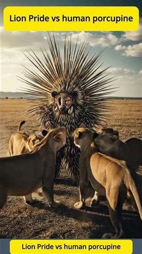 Lion Pride vs human with porcupine suit