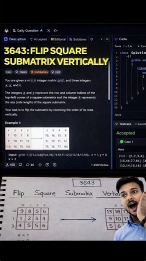 🔥 Day 10/365 LeetCode 3643 Challenge | Flip Square Submatrix Vertically