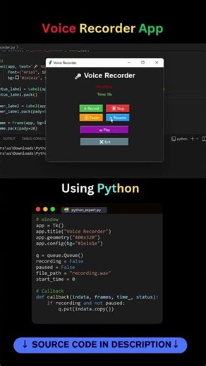 Voice Recorder App Using Python | Tkinter + SoundDevice #coding #python #programming #voicerecording