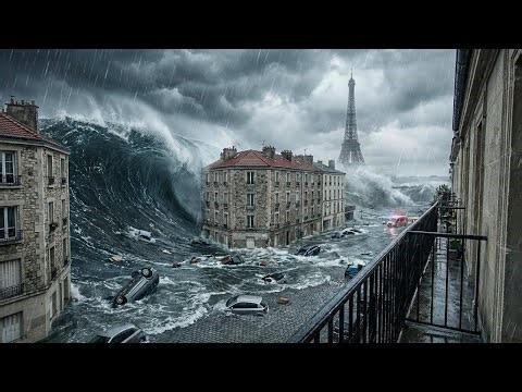 GIGAWAVE TSUNAMI hits FRANCE Realistic destruction simulation (AI-powered visual effects)