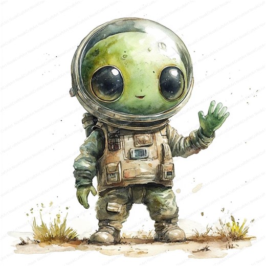 23 Alien Clipart Illustration | Colorful Extraterrestrial Art | Printable Watercolor Clipart | High Quality Jpgs | Paper Craft - Etsy