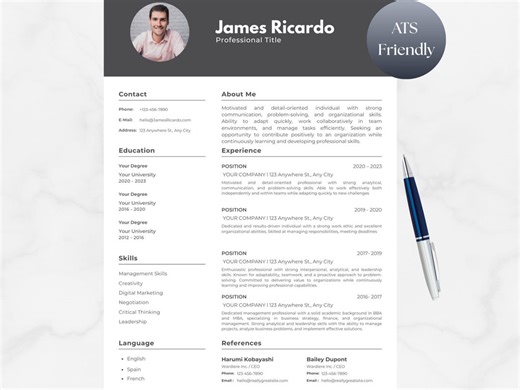 ATS Friendly Resume Template Word, Pages, Google Docs, ATS Resume, ATS Cv Resume Template, Minimalist Resume, Simple Resume, Basic Resume,cv - Etsy Canada