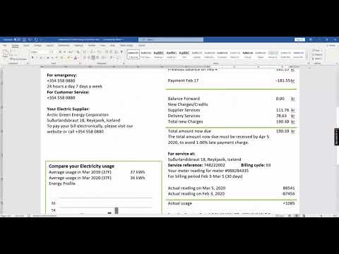 Iceland Arctic Green Energy Corporation electricity utility bill template in Word and PDF