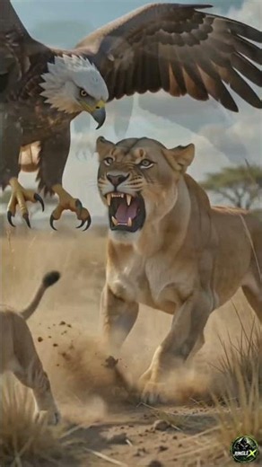 Giant Eagle Attacks Lion Cub! 🦅🦁 Mother Lion's Brave Rescue | Emotional Wildlife Story #Shorts #lion