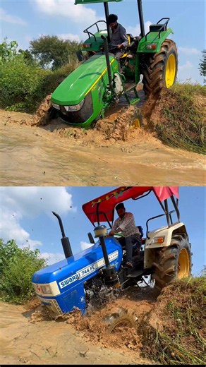 Dono 4x4 Sher Keechad Mein Dher! John Deere 5310 vs Swaraj 844 😂 #tractorvideo #johndeere #swaraj