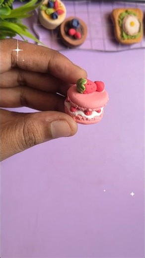 Don't Eat This… 🍓 | Strawberry Macaron Charm Clay Art #shorts #diy #clay