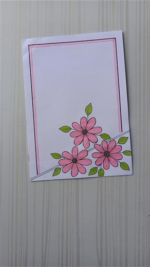 Diagonal Pink Flowers Border design/6 easy border design/Project design/Priyanka Gunwal #shorts