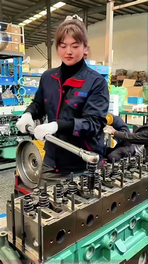 Mechanical work in the workshop: precisely assembling engine components