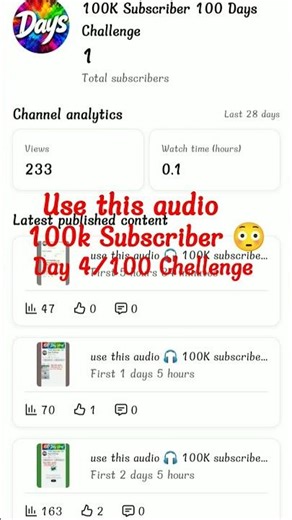 use this audio 🎧100K subscriber 100 days Chellenge day 4