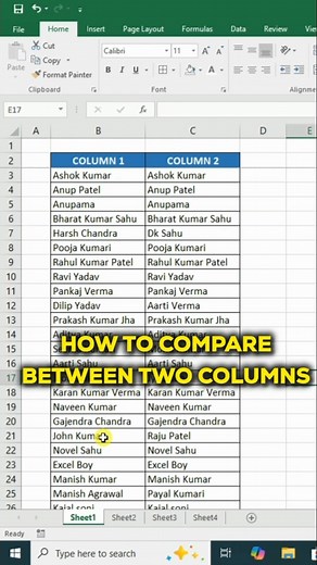 Campare Data : Compare Between columns & find out difference value. #excel #campare