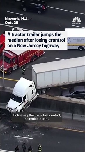 Tractor trailer jumps the median on a New Jersey highway