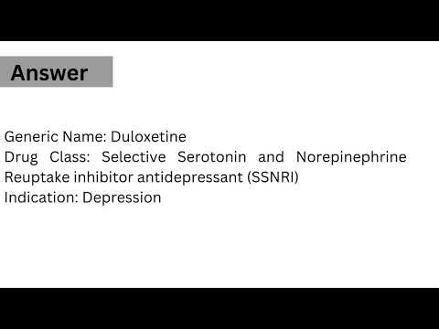 What is Generic Name, Drug Class, Indication of Cymbalta?