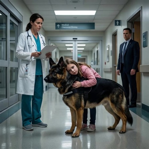 “He wasn’t attacking—he was protecting us.” — The True Story of Loyalty Stronger Than Fear The storm hit Riverton General Hospital just after midnight, pounding against the windows as if demanding entry. Dr. Amelia Grant had just finished a grueling double shift when the emergency doors burst open. A drenched German shepherd—mud dripping from its fur—dragged a limp child across the slick floor. The dog whined urgently, nudging the unconscious girl with its nose, then looking up at the stunned me