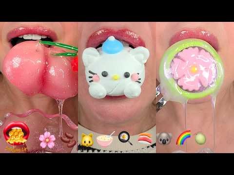 Very Satisfying ASMR Eating Emoji Food Challenge Frozen Honey Wax Candy Kohakutou