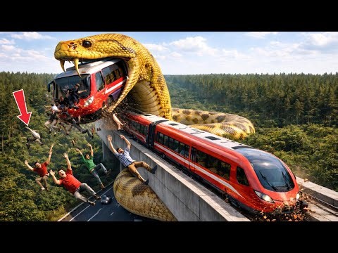 Heroic rescue team saves passenger tram from attack by vicious giant python