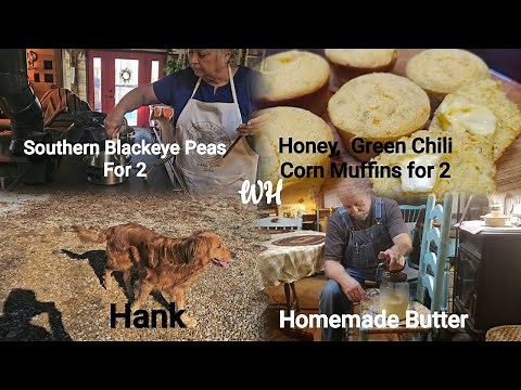 Southern Blackeye Peas/ Honey, Green Chili's Corn muffins, Homemade Butter