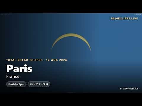 Paris, France — 2026 Total Solar Eclipse Simulation