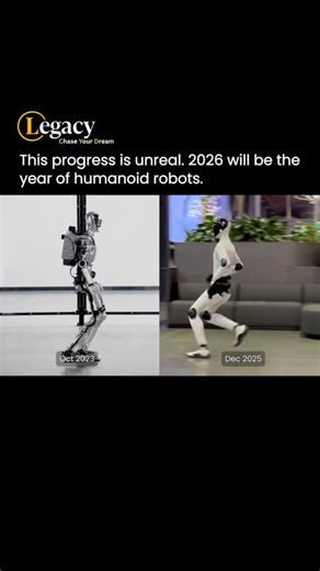 Legacy | Business | Tech on Instagram: "Humanoid robots went from stiff and shaky to almost human in just two years. First you see Figure’s 2023 run next to its 2025 update. Then Tesla’s Optimus 2023 clip compared to its 2025 version. The difference is unreal. Smoother balance. Faster stride. More natural arm swing. Less of that “robot stiffness” we all remember. Both companies made massive jumps in movement, control, and real-time coordination. If this is the leap from 2023 to 2025, what does 2