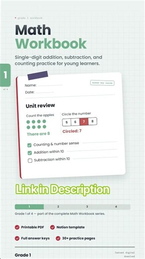 Math Workbooks Grades 1 | Printable + Notion Template | grade 1 math | HomeschoolMath | Gumroad