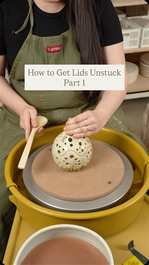 Ruthie Schulz | Potter, Teacher, Studio Owner on Instagram: "Lids that stick will break your heart. For many lidded pots it’s important to fire together, but the risk is that the lid will be stuck in place. In this video, I will show one way to get them to come loose! Not a member of my online studio yet? Join my online membership by clicking the link in my bio. I have over 130 short tutorials like this one organized by topic and most importantly full length courses with new lessons added each w