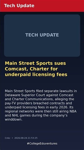 Main Street Sports sues Comcast, Charter for underpaid licensing fees | Tech Update #Shorts