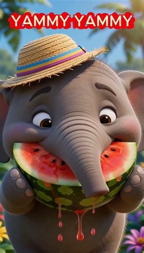 baby Elephant eating a giant slice of watermelon #youtubekids #animals #animalshorts #kidsshorts
