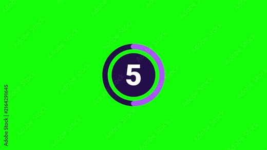 Circular countdown timer animation from 10 to 0 seconds with purple ring on green screen