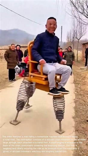 Man Rides Hilarious Homemade Spring-Powered Bouncing Machine