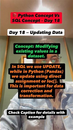 Day 18 — Updating Data Concept: Modifying existing values in a dataset.