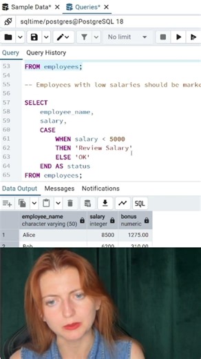 SQL CASE WHEN: Flag Employees for Salary Review