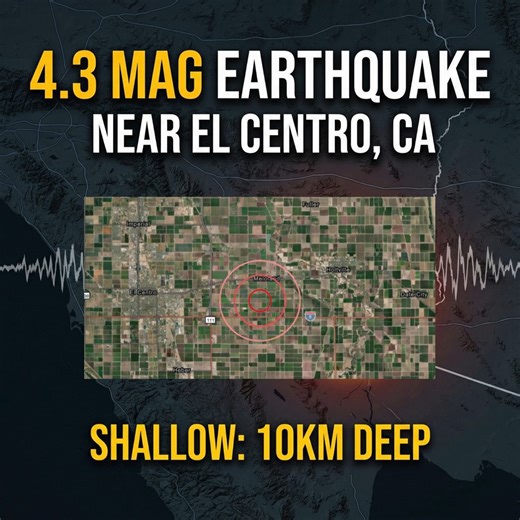 ⚠️ Another M4 Quake Strikes California — This One Near El Centro ⚠️ A shallow magnitude 4.3 earthquake hit just east of El Centro this morning in California’s Imperial Valley, adding yet another M4 event to a growing list of recent quakes across the state. The epicenter was only 10 km from the city and just 19.9 km deep, which made the shaking sharper and more widely felt. This region sits on a highly stressed fault network that connects directly into the San Andreas system, and repeated moderat