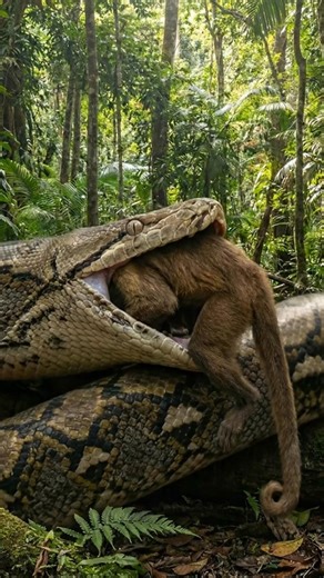 GIANT PYTHON swallows a small MONKEY alive #nature #wildlife #python #snake #monkey #viralreelsシ | Ai Heroes