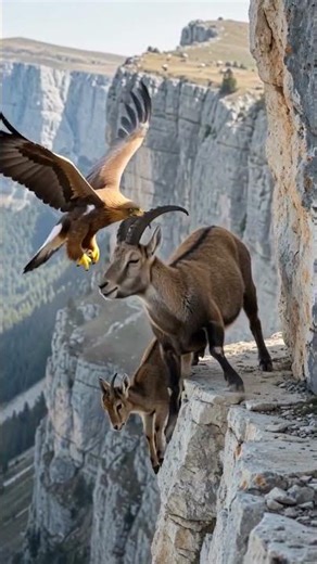 [Wild Moment] 🐐Mountain Goat : Ibex Defends Kid from Eagle 🦅