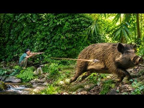 Hunting wild boars with a crossbow, the process of making smoked meat - Natural survival skills