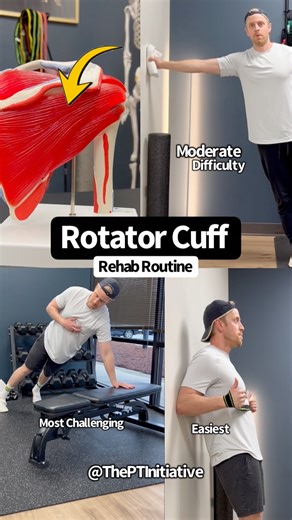 If you’re dealing with shoulder pain, specifically rotator cuff issues, here is a 3 exercise progression to try! Start at the easiest and build to the more challenging one. Get my step-by-step program here: www.theptinitiative.com/shoulderprogram | The PT Initiative