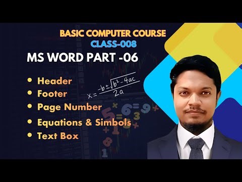 MS Word Part-006 | Header, Footer, Page Number, Text, Equation & Symbols | Computer Course Bangla