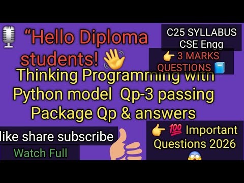 🔥Diploma C25 Thinking in Python Model Question Paper-3 |Part-C Questions Answers 💯|Exam Preparation