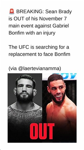 Sean Brady Out Of UFC Main Event 🚨