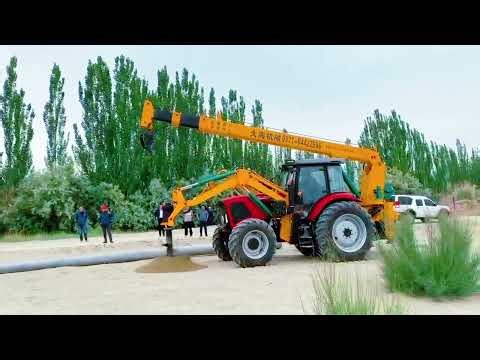 Hydraulic Digger Derrick Tractor Screw Auger digging the hole for power pole installation #Digger