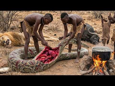 The Hadzabe Tribe Survives Facing Giant Python: How They Prepare Them In Primitive Ways