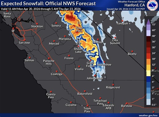 Winter Storm Warning Issued for Sierra Nevada, Cascades Ahead of Major April Storm